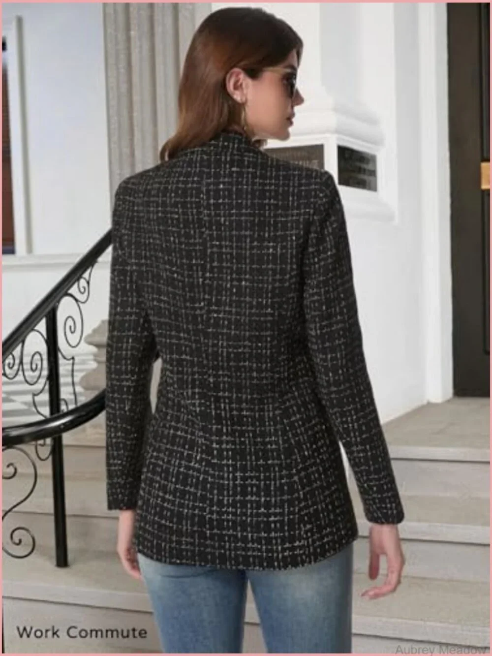 Fully Lined Tweed Plaid Blazer Jacket - Business Casual Work Coat with Pockets